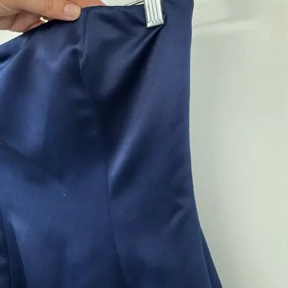 Vintage Nicole Miller Gown Dress 8 Navy Blue Satin Button Back Y2K Prom Formal - Picture 3 of 11